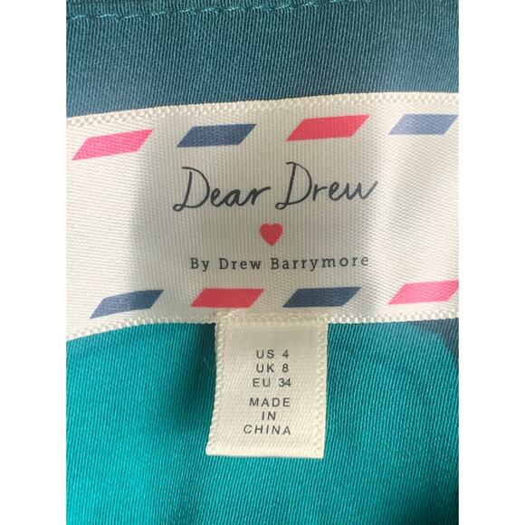 Dear Drew Barrymore Romantic High Waisted Wide Leg Teal Hearts Pants Size 4 - Picture 2 of 12